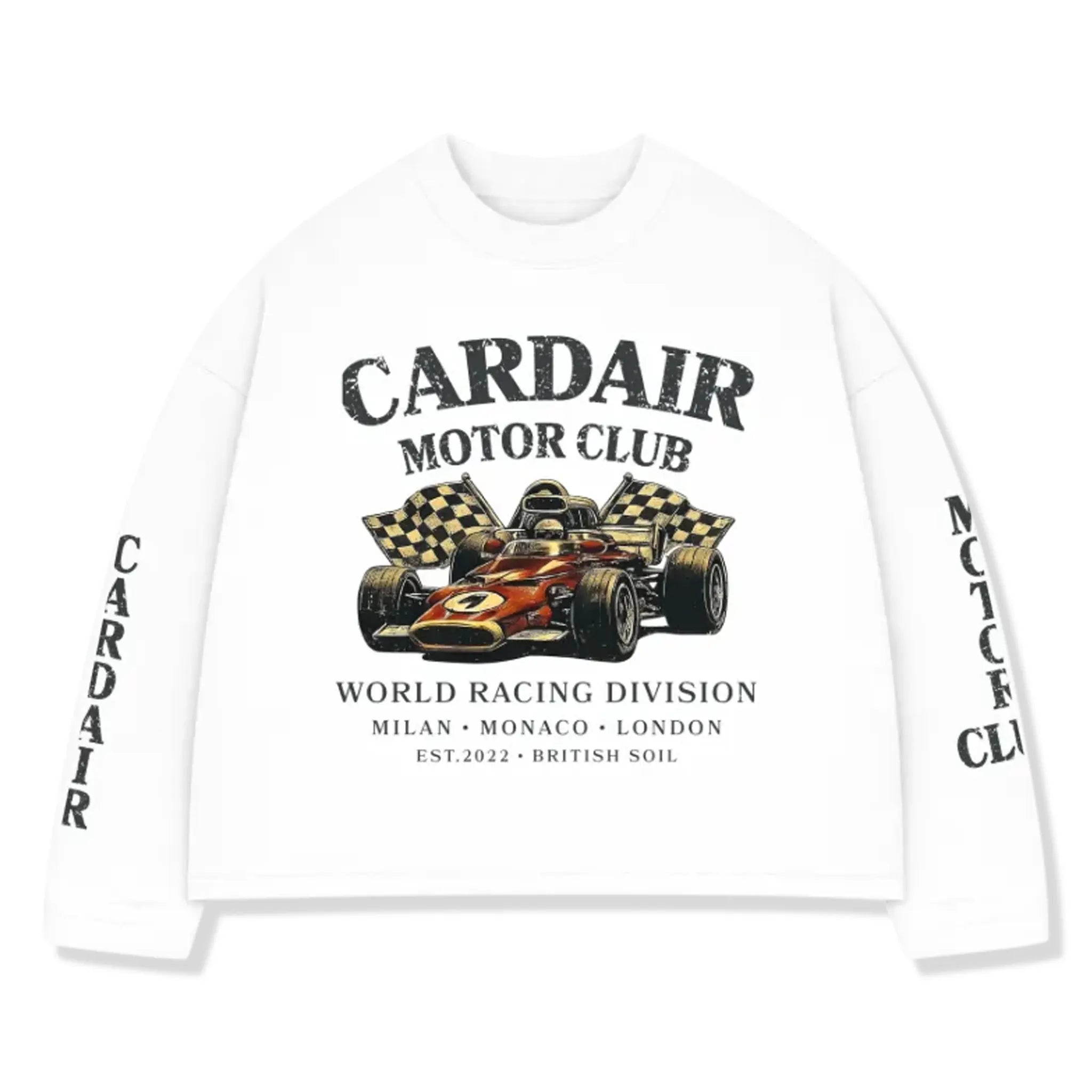 Front View of Cardair Motor Club L/S White T-Shirt